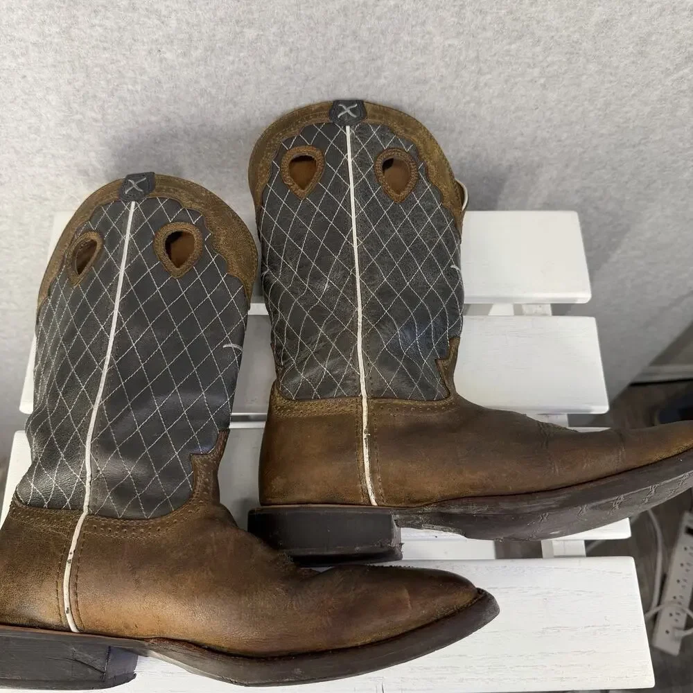 Twisted X Men's Ruff Stock Western distressed Boots in Bomber brown and Grey 12D